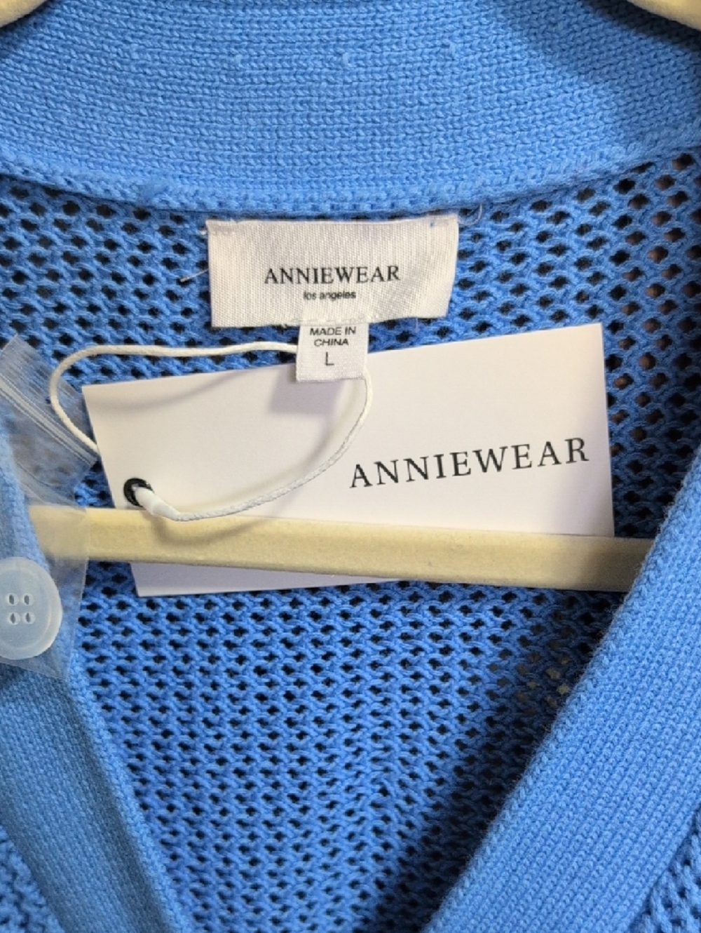 Blue Short-Sleeve Open-Knit Cardigan - Picture 2 of 4